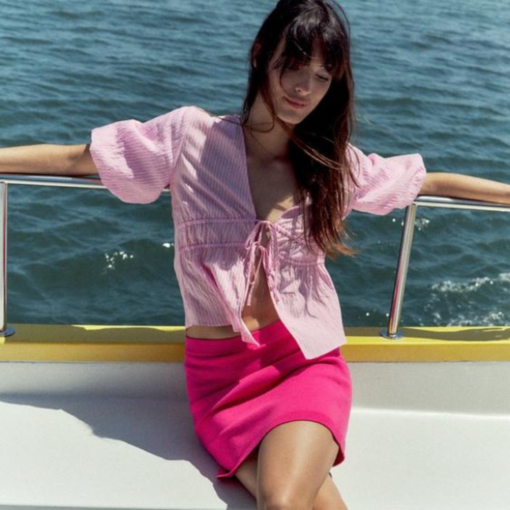Zara Striped Top with Ties M - Picture 3 of 4
